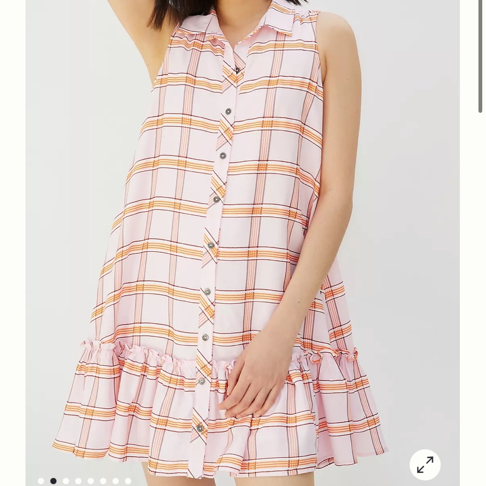 Maeve Flounced Mini Dress with Ruffle Size Medium and Pink Plaid